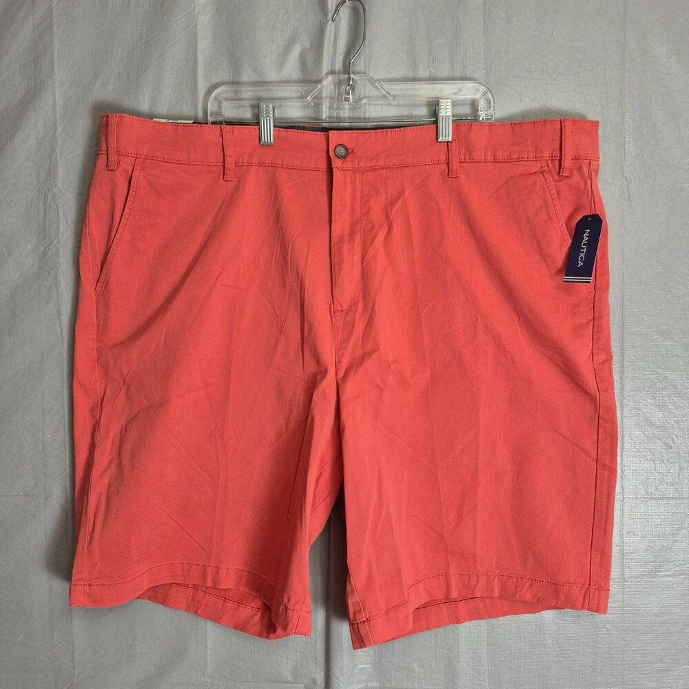 Nautica Mens Classic Fit Deck Shorts Solid 10" Stretch Cotton Coral 46W - 0520